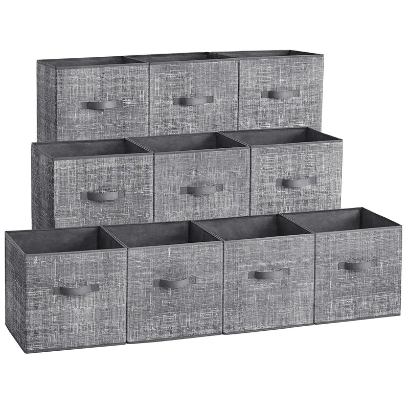 Set of 10 Storage Cubes, 13x13x13 Inch Foldable Fabric Bins with Double Handles, 11 lb Capacity Each for Closet Shelves Organization, Cattail Gray