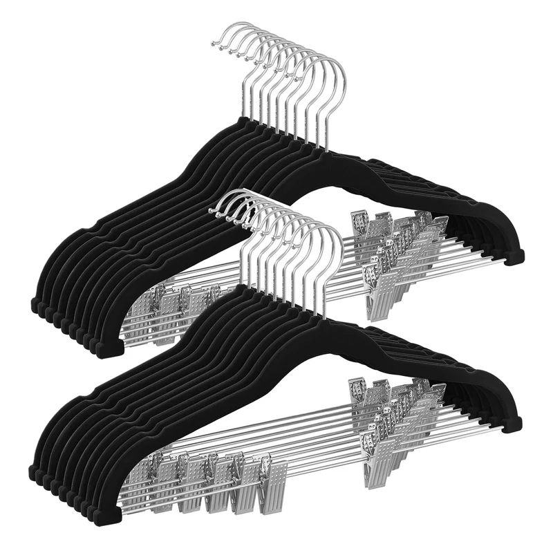 Perchas para Pantalones de Terciopelo con Pinzas Ajustables Antideslizante