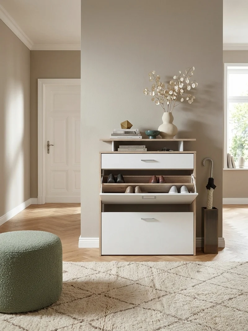 Schuhkipper – Sonoma Eiche, 4 Fächer, großzügige Ablage, MDF-Holz