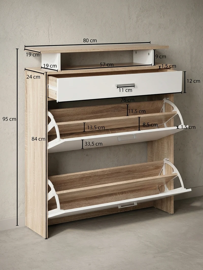 Schuhkipper – Sonoma Eiche, 4 Fächer, großzügige Ablage, MDF-Holz