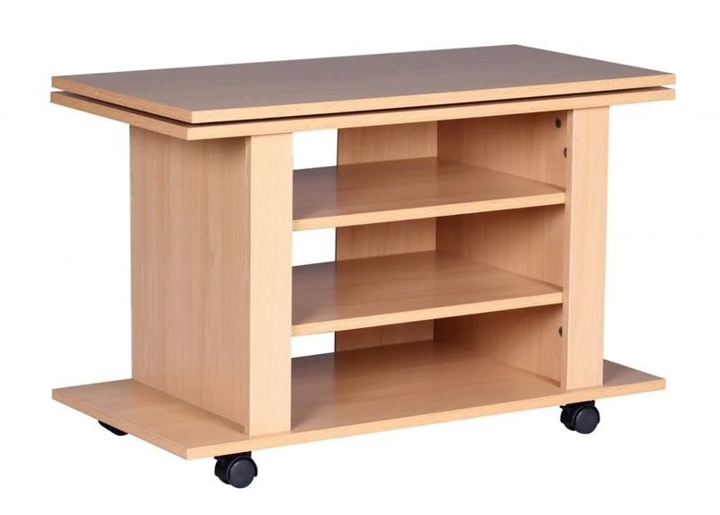 TV Board – Buchenholz drehbar rollbar 3 Ebenen