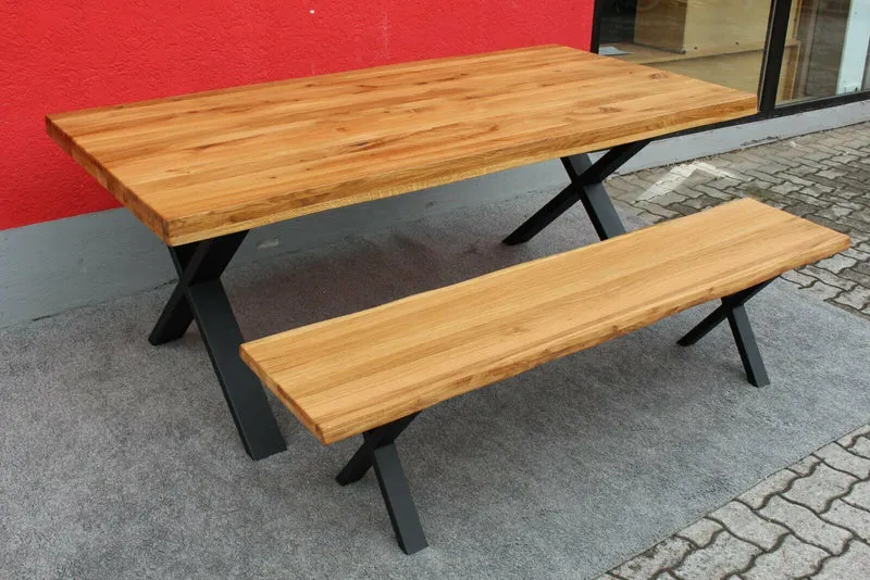 Esstisch + Massivholz Eiche 160cm bis 300cm + Baumkante + NEU auf LAGER