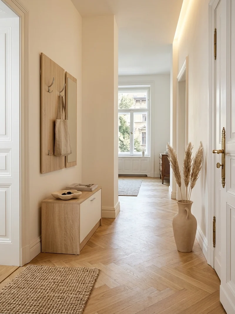 Wandgarderobe mit Spiegel, 10 Haken und Platz für 8 Paar Schuhe
