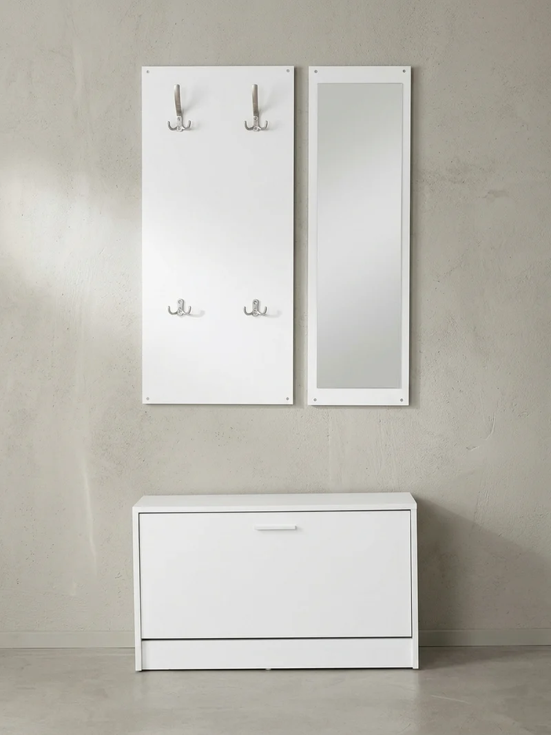 Wandgarderobe mit Spiegel, 10 Haken und Platz für 8 Paar Schuhe