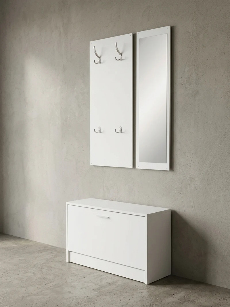 Wandgarderobe mit Spiegel, 10 Haken und Platz für 8 Paar Schuhe