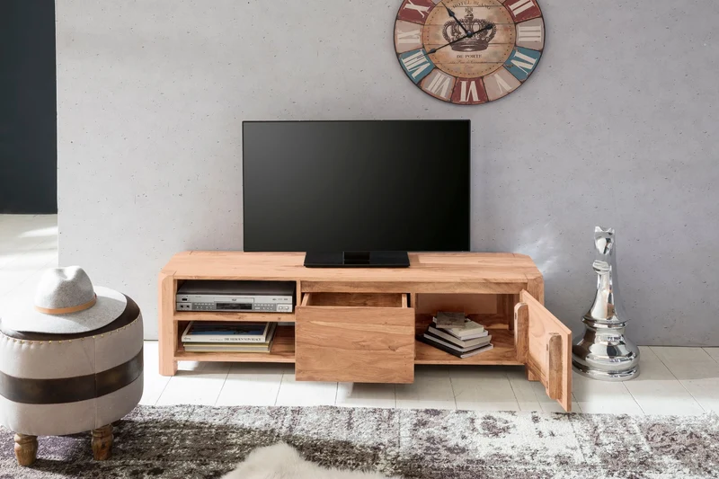 TV-Lowboard Massivholz, 4 Füße, viel Stauraum