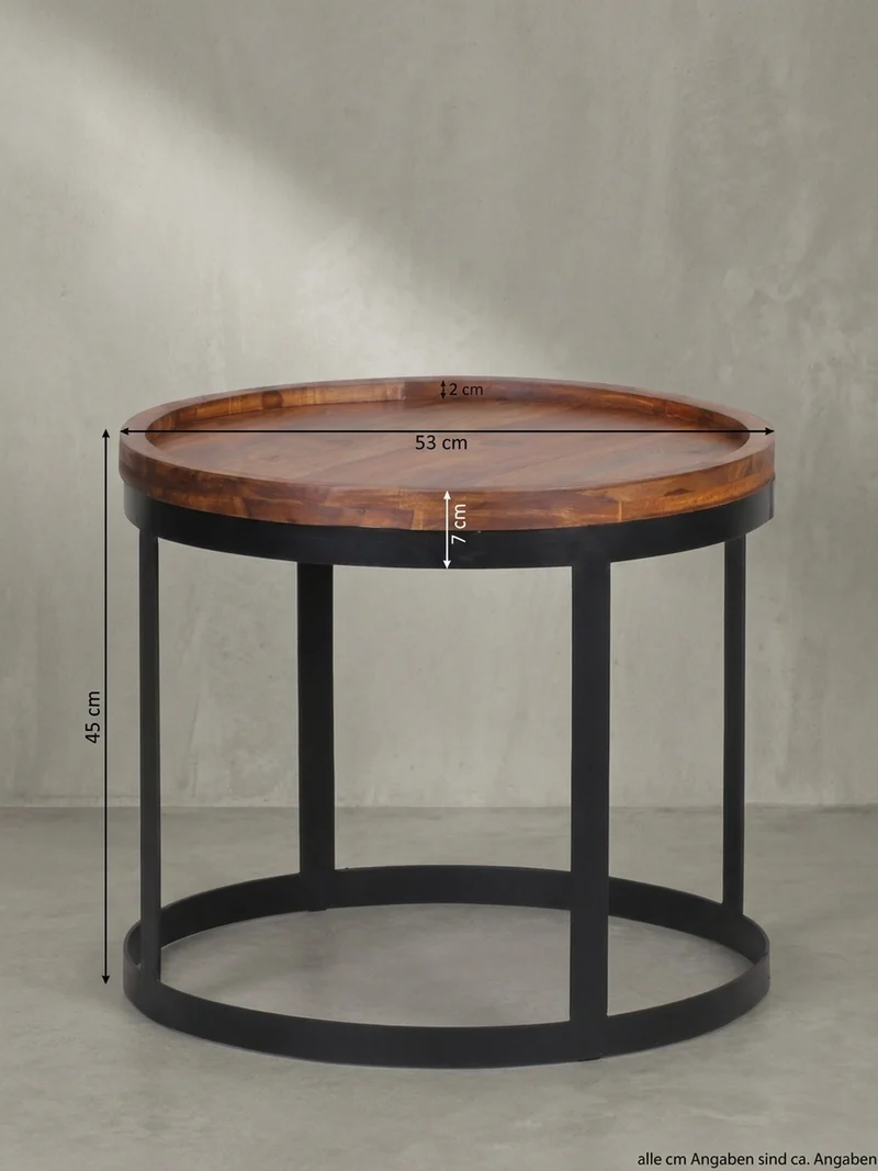Beistelltisch 2er Set Massivholz Metallgestell Rund