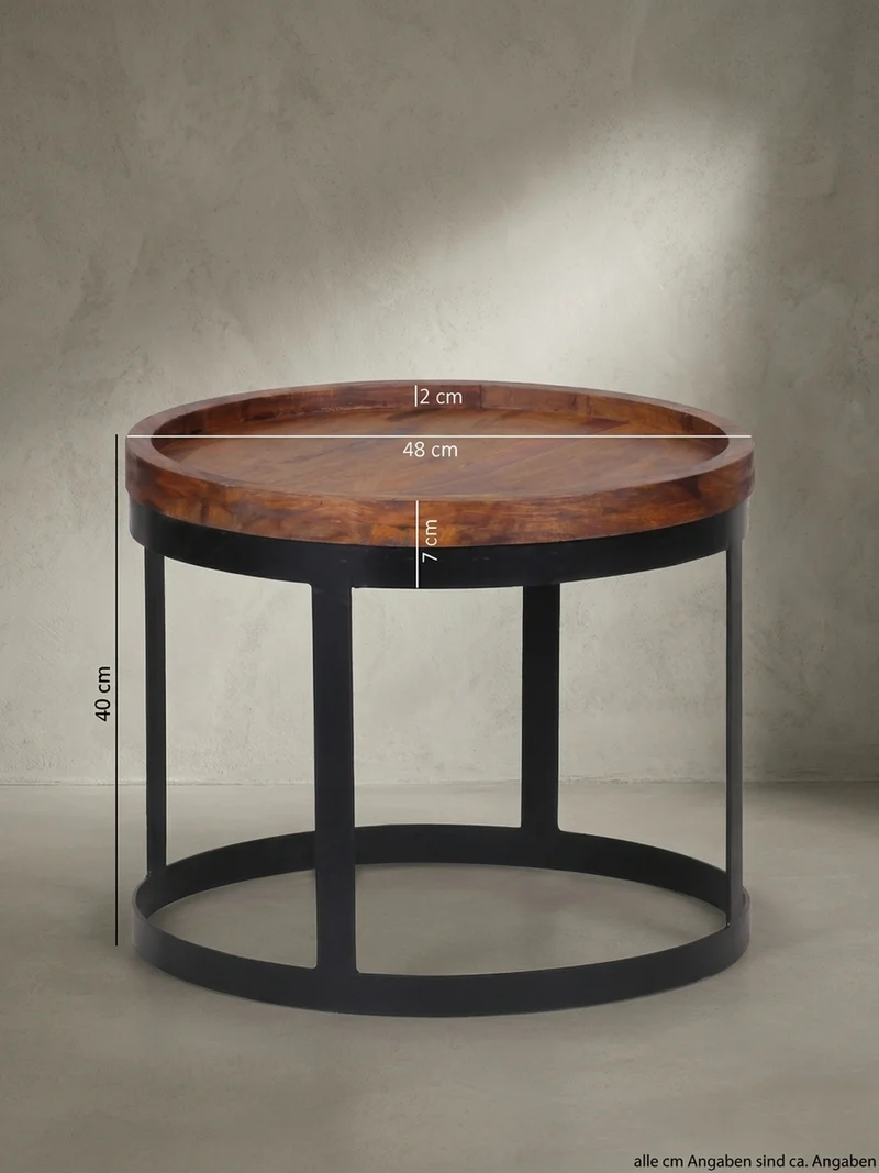 Beistelltisch 2er Set Massivholz Metallgestell Rund