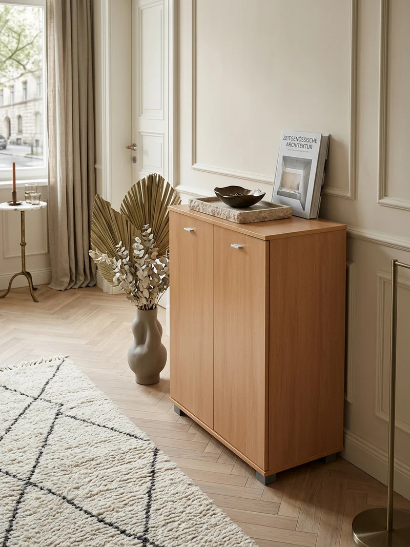 Schuhschrank Holz mit 2 Türen und 3 Einlegeböden
