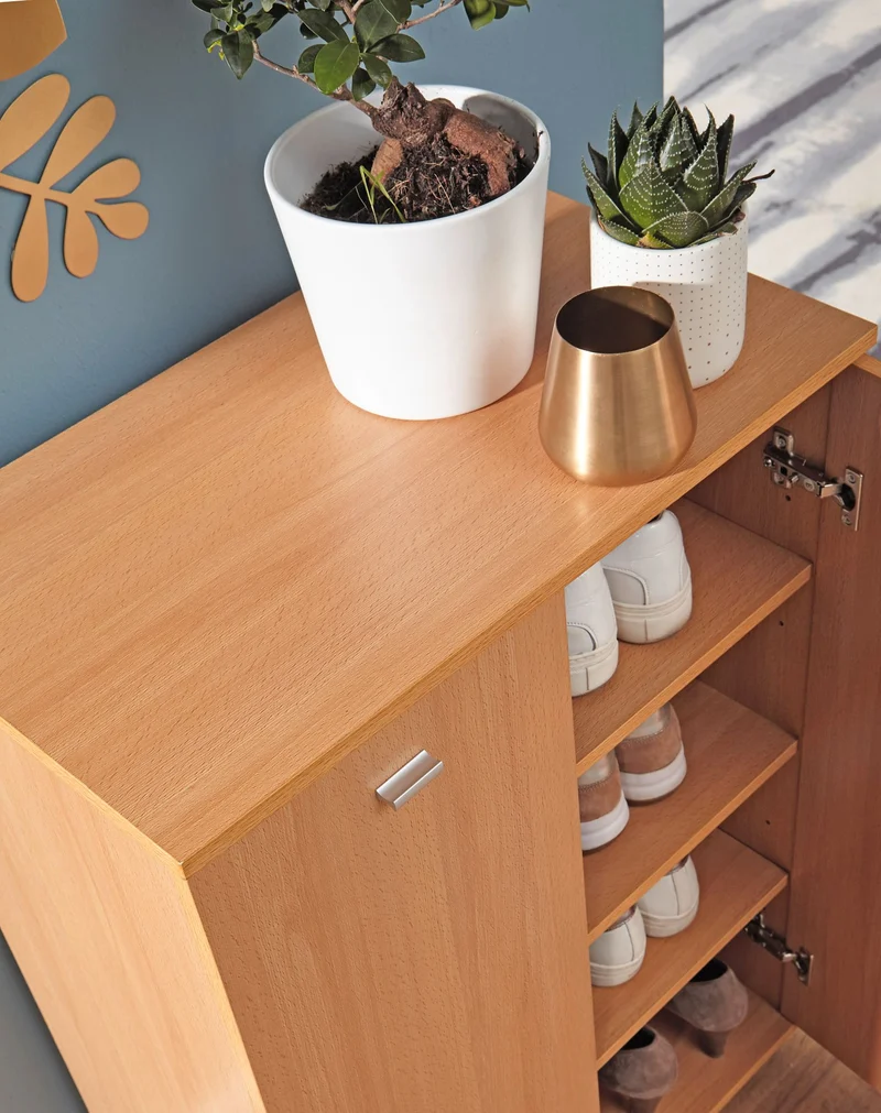 Schuhschrank Holz mit 2 Türen und 3 Einlegeböden