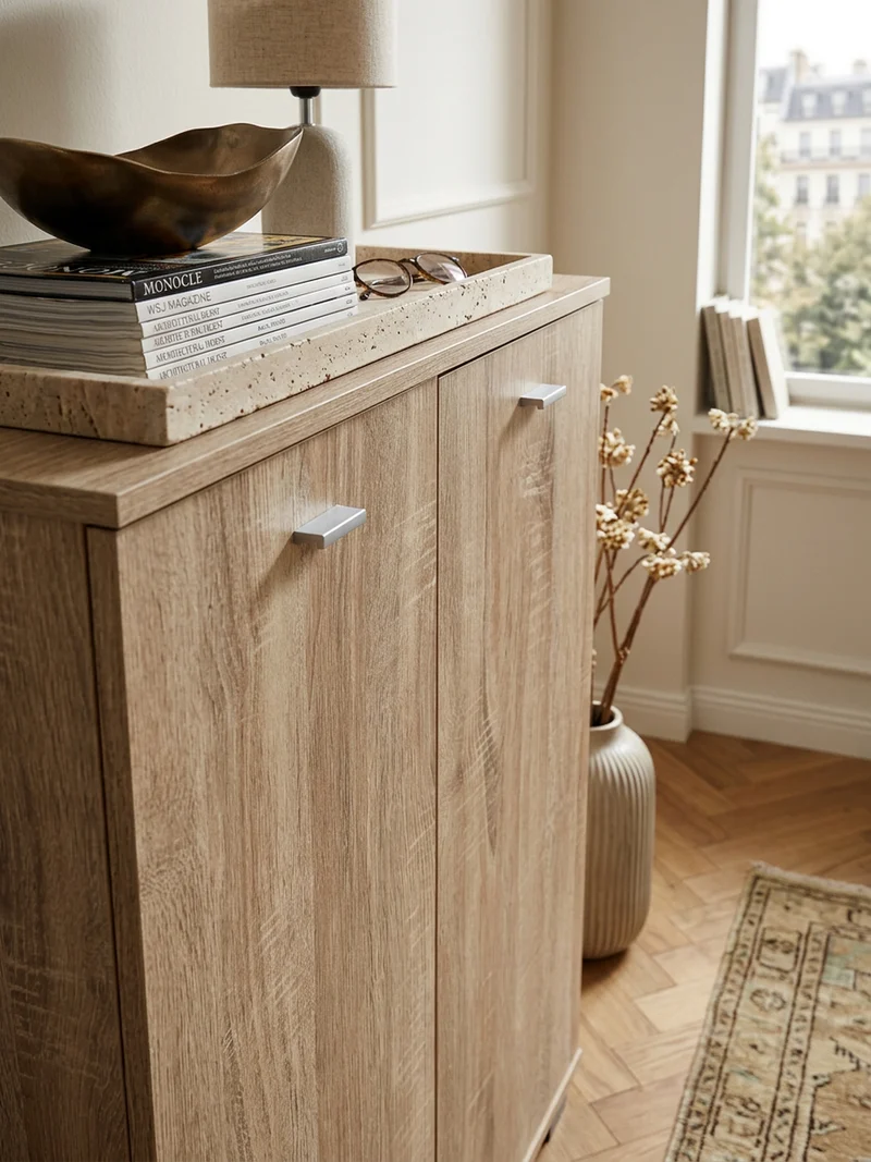 Schuhschrank Holz mit 2 Türen und 3 Einlegeböden