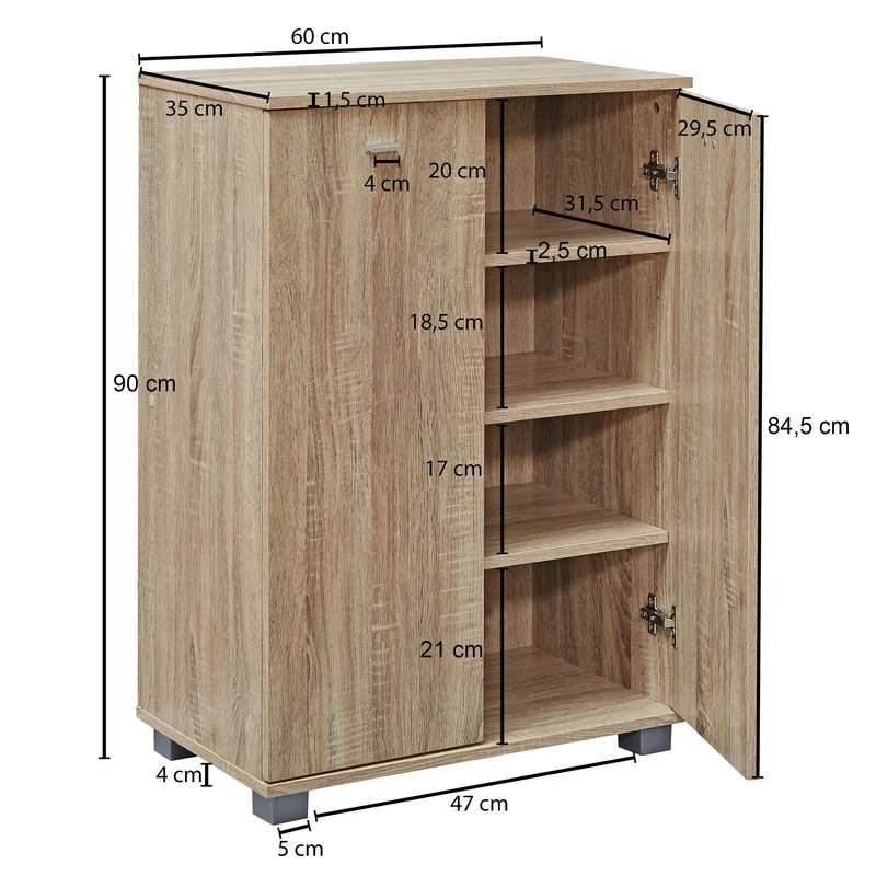 Schuhschrank Holz mit 2 Türen und 3 Einlegeböden