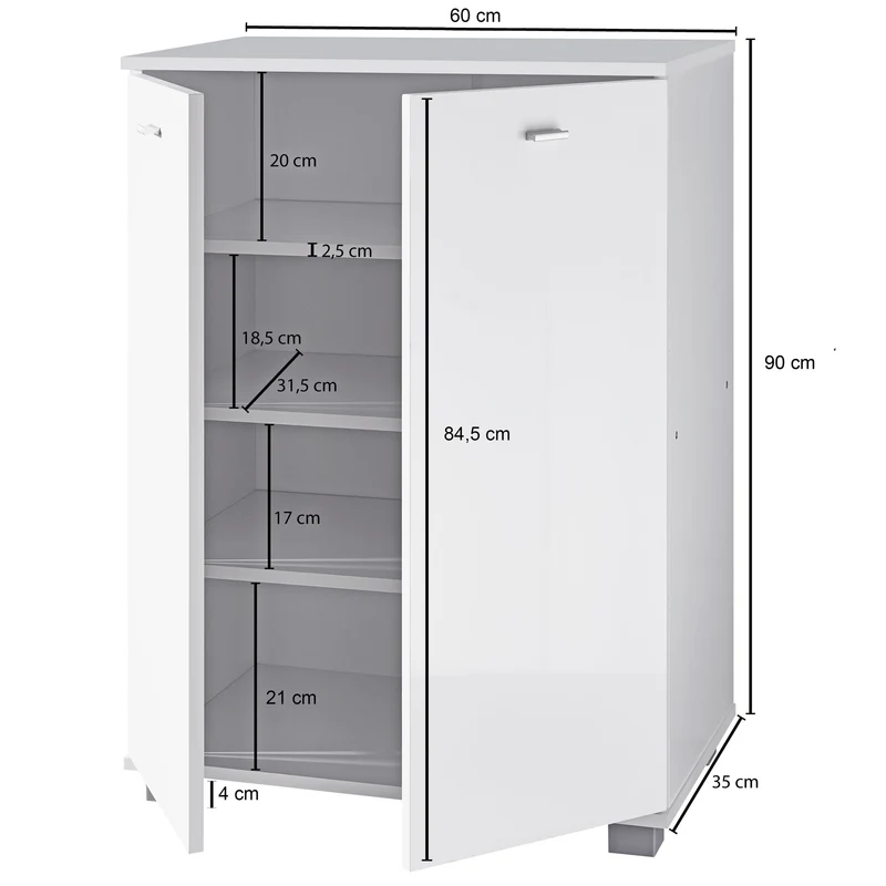 Schuhschrank Holz mit 2 Türen und 3 Einlegeböden