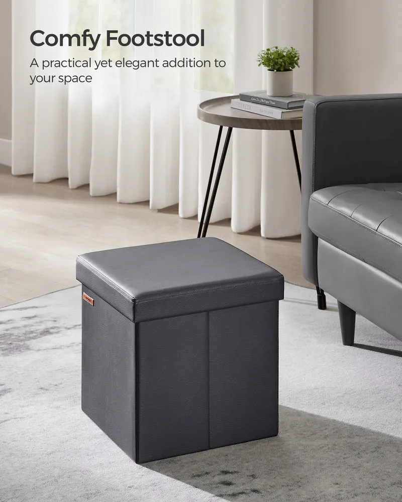 SONGMICS 15" Storage Ottoman Bench Leather Ottoman with Storage Slate Gray