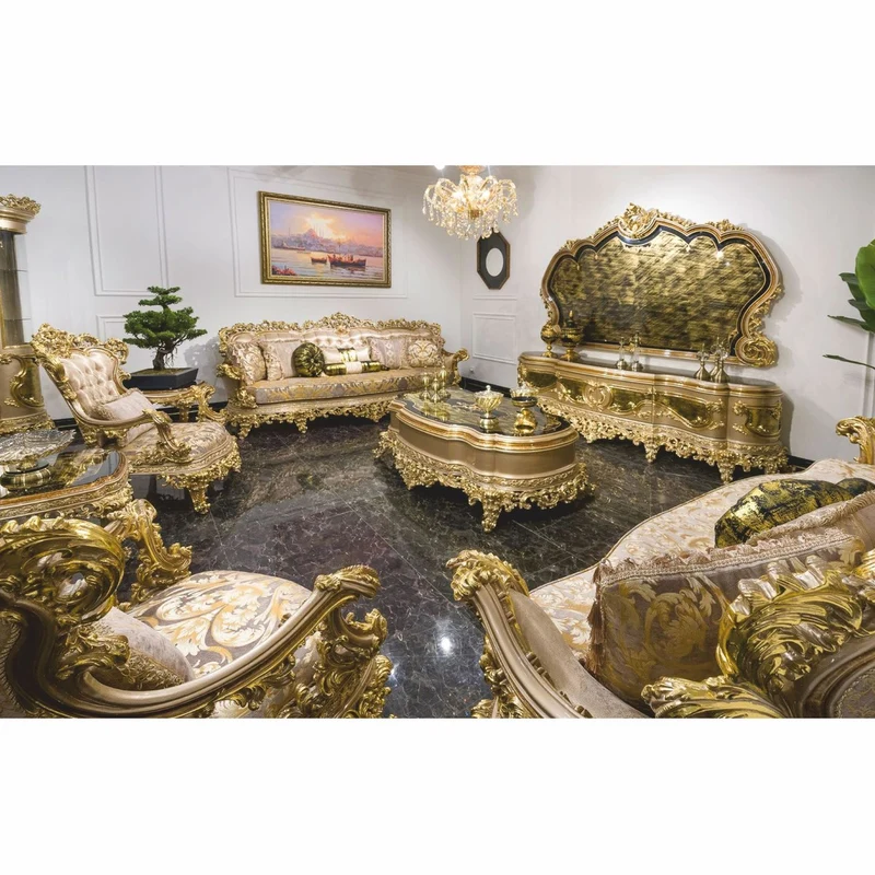Casa Padrino Luxus Barock Sofa Grau / Gold 285 cm - Prunkvolles Barock Wohnzimmer Sofa - Barock Wohnzimmer Möbel