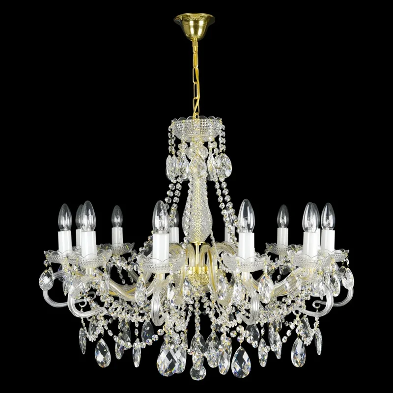 Casa Padrino Luxus Barock Kristall Kronleuchter Gold Ø 66 x H. 75 cm - Prunkvolle Messing Kronleuchter mit böhmischem Kristallglas - Barock Möbel - Edel & Prunkvoll