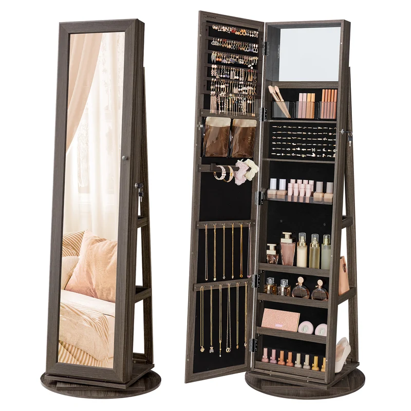 360 Swivel Jewelry Cabinet, Mirror Jewelry Cabinet, Over-the-Door Organizer with Jewelry Storage Interior Mirror, Jewelry Armoire, Gift Idea