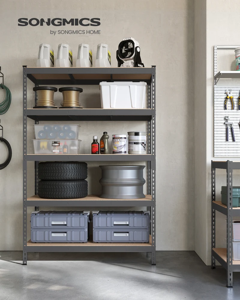 Storage Shelving Unit 5 Tier Garage Shelves Adjustable Storage Rack Heavy Duty Metal Shelving for Basement,Pantry,Kitchen,23.6 x 47.2 x 70.9 Inches,Gray