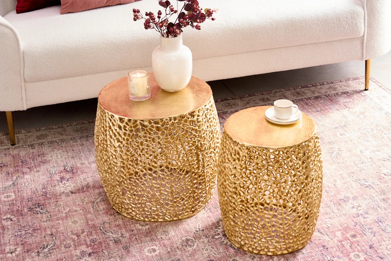 Extravagantes 2er Set Couchtisch RIXOS gold Metall Handarbeit