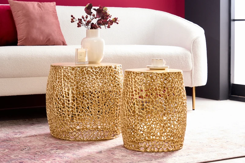 Extravagantes 2er Set Couchtisch RIXOS gold Metall Handarbeit