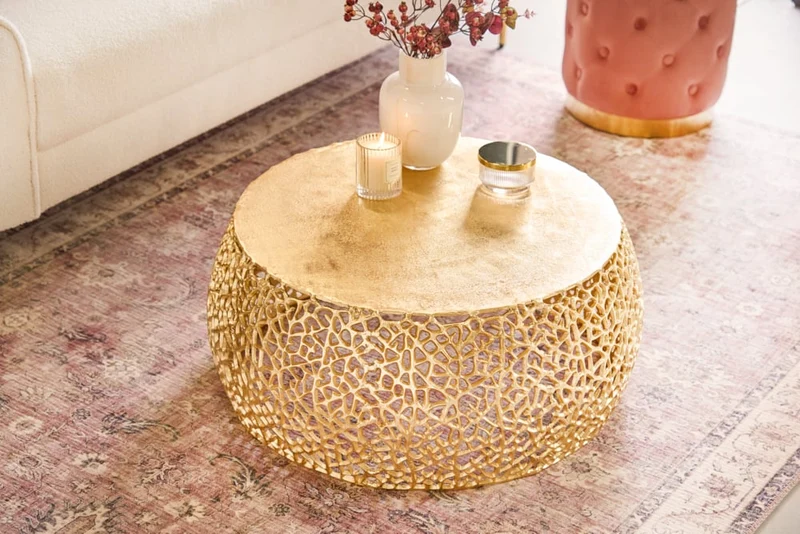 Extravaganter Couchtisch RIXOS ca.73cm gold Metall Handarbeit