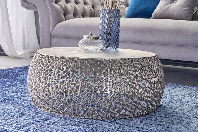 Extravaganter Couchtisch RIXOS ca.73cm silber Metall Handarbeit