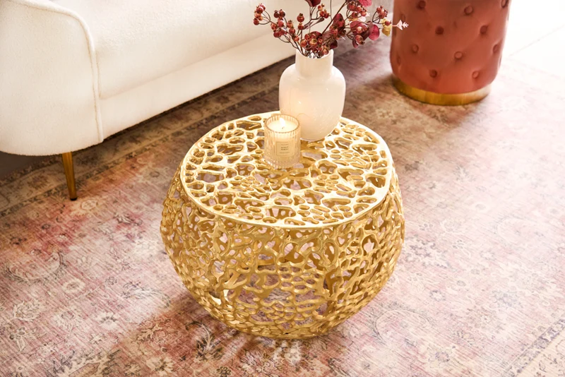 Extravaganter Couchtisch RIXOS ca.53cm gold Metall Handarbeit