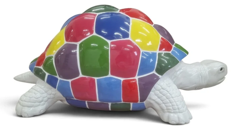 Casa Padrino Deko Skulptur Schildkröte Mehrfarbig / Weiß 110 cm - Garten Deko Figur