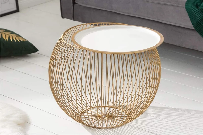 Filigraner Aufbewahrungs-Couchtisch mit Tablett AGGIO 41cm gold