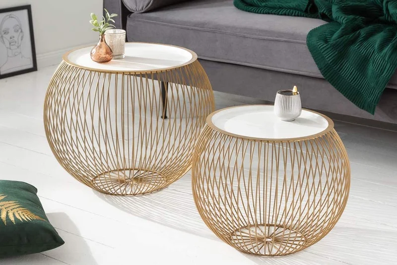 Filigraner Aufbewahrungs-Couchtisch mit Tablett AGGIO 41cm gold