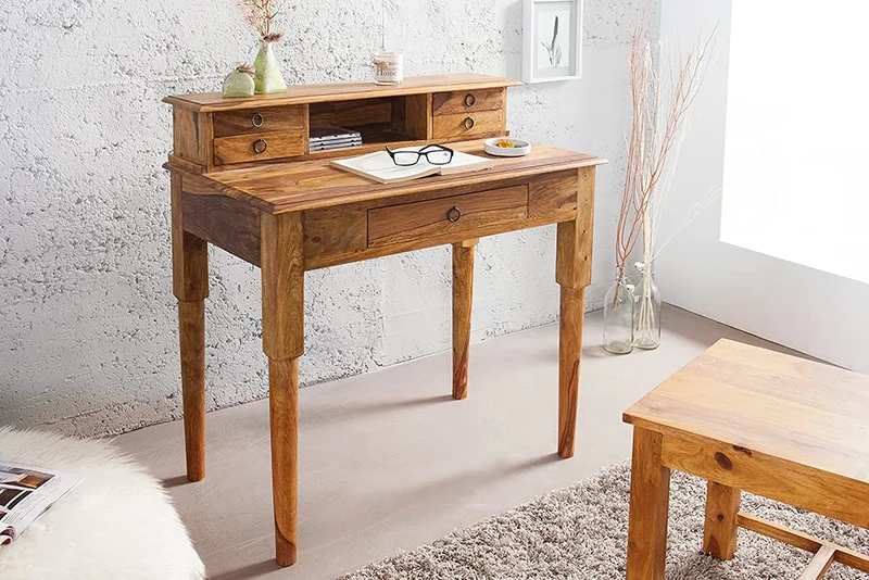 Massiver Sekretär BOMBAY 90cm natural Palisander Schreibtisch