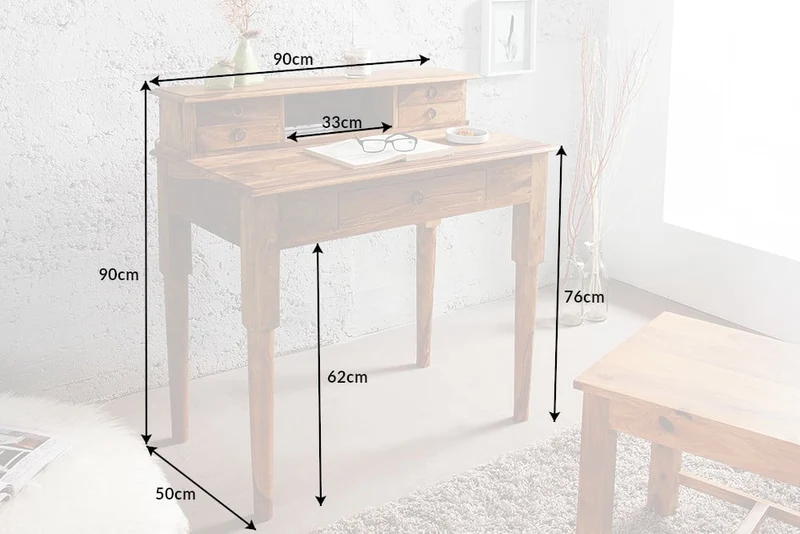 Massiver Sekretär BOMBAY 90cm natural Palisander Schreibtisch