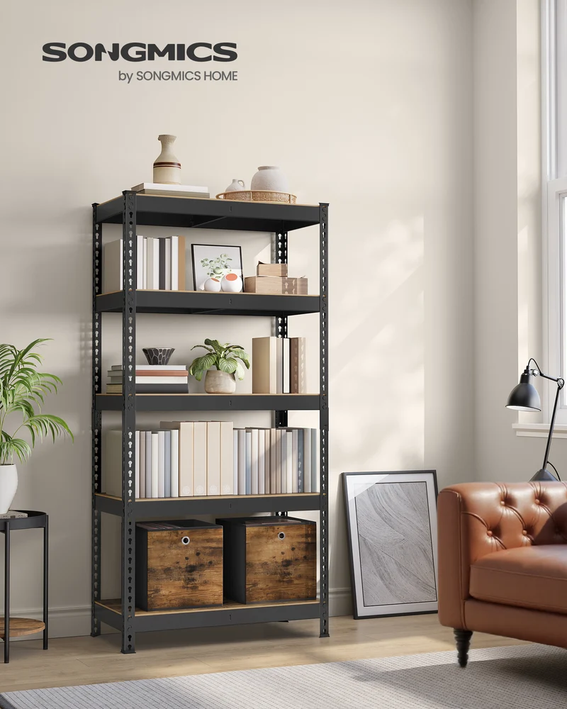 5-Tier Heavy Duty Storage Shelves, Boltless Adjustable Shelving Unit, 1929 lb Capacity, 17.7 x 35.4 x 70.9 Inches, Rustic Brown