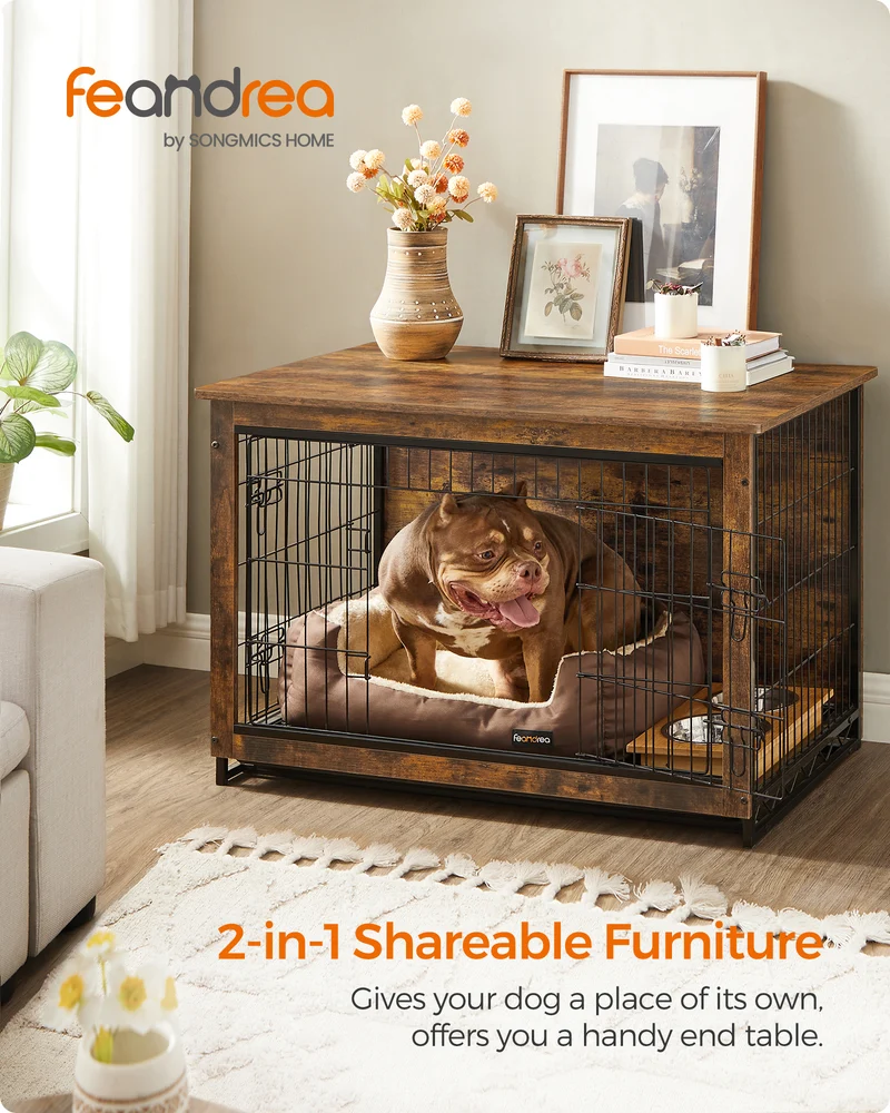 Modern Dog Crate Furniture , End Table, for Small Dogs up to 70 lb - Stylish Kennel with Removable Tray, Double Doors