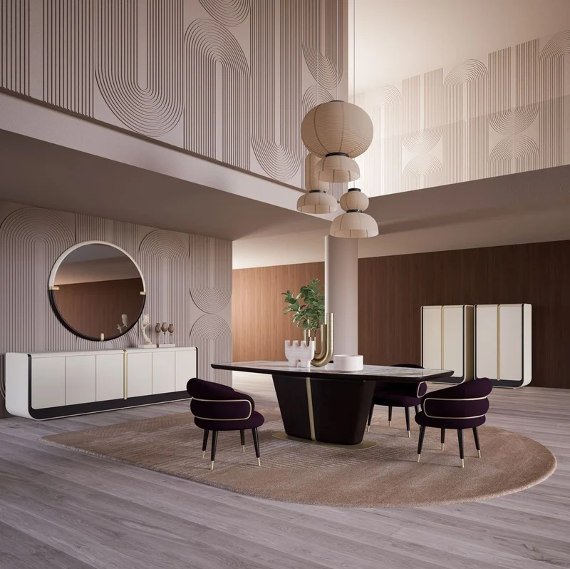 Casa Padrino Luxus Esszimmer Stuhl 6er Set Lila / Schwarz / Beige - Küchen Stühle mit Armlehnen - Esszimmer Möbel - Restaurant Möbel - Hotel Möbel - Luxus Möbel