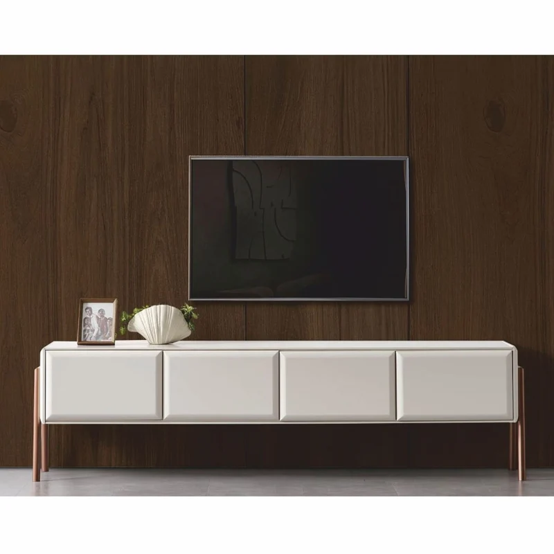 Casa Padrino Luxus TV Schrank mit 4 Türen Weiß / Braun 220 cm - Wohnzimmer Möbel