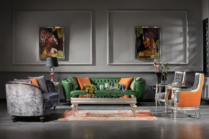 Casa Padrino Luxus Barock Sessel Lila / Orange / Silber - Handgefertigter Wohnzimmer Sessel im Barockstil - Barock Wohnzimmer Möbel