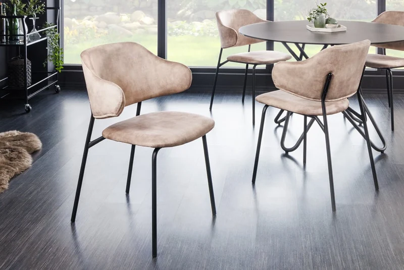 Moderner Stuhl MODA Samt champagner greige Metallbeine