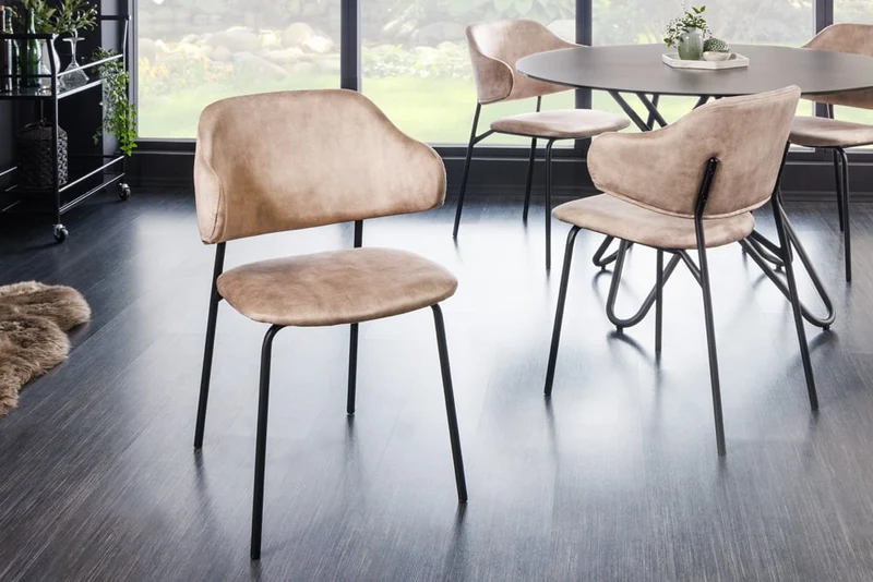 Moderner Stuhl MODA Samt champagner greige Metallbeine