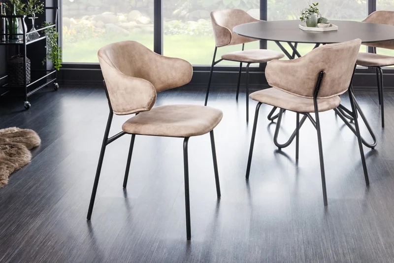 Moderner Stuhl MODA Samt champagner greige Metallbeine