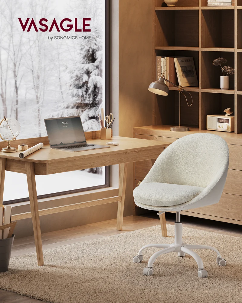 VASAGLE Office Chair, Vanity Chair, Desk Chair, Sherpa and Synthetic Leather, Foam Padding, Adjustable Height, for Home Office, Study, Bedroom