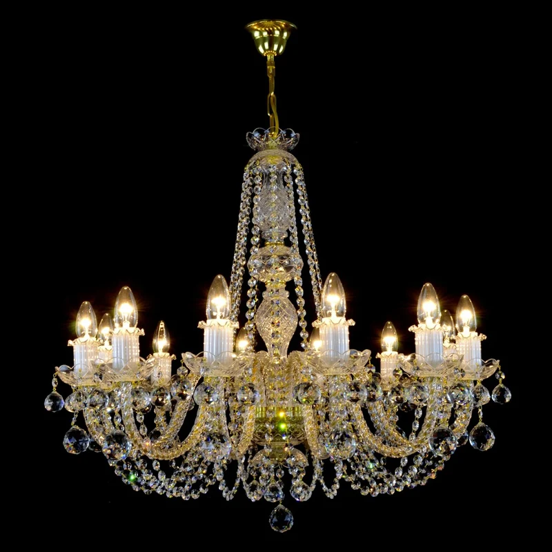 Casa Padrino Luxus Barock Kristall Kronleuchter Gold Ø 77 x H. 69 cm - Prunkvolle Messing Kronleuchter mit böhmischem Kristallglas - Barock Möbel - Edel & Prunkvoll