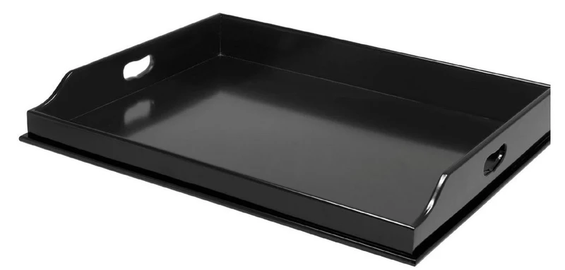 Casa Padrino Luxus Serviertablett mit Ständer Schwarz 77 x 59,5 x H. 81,5 cm - Abnehmbares und klappbares Mahagoni Tablett - Luxus Accessoires