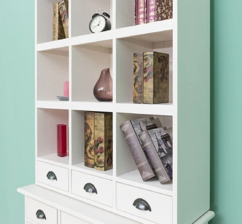 Casa Padrino Landhausstil Schrank Weiß 97 x 40 x H. 210 cm - Massivholz Regalschrank mit 2 Türen und 6 Schubladen - Möbel im Landhausstil
