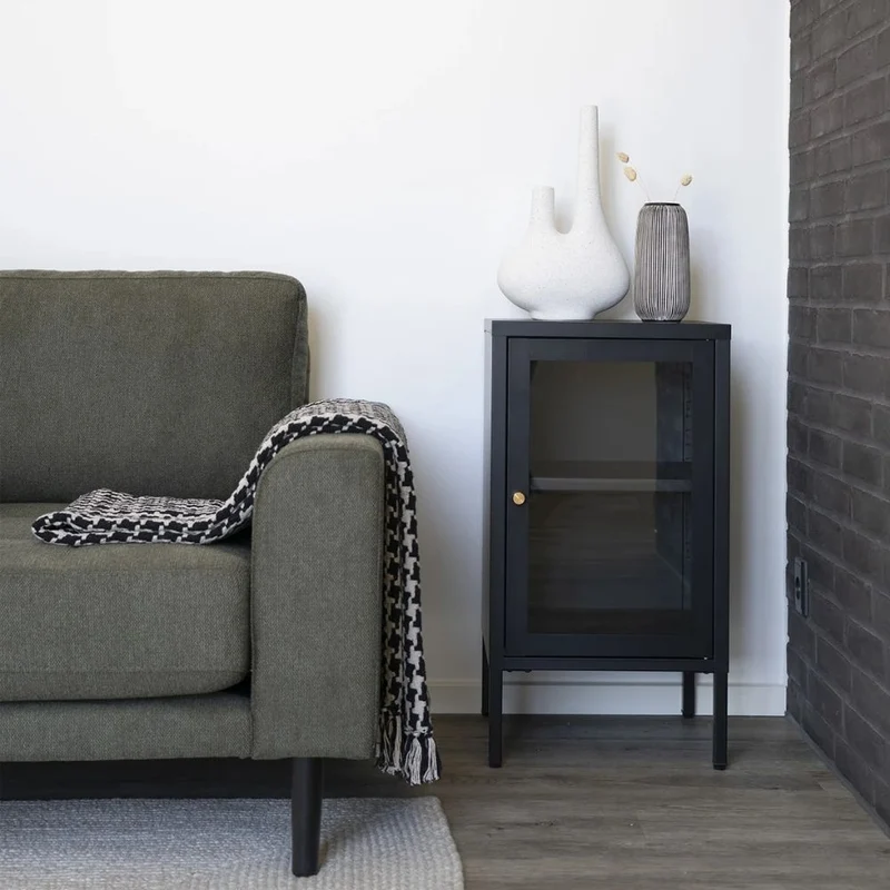 Moderne Kommode DAILY 70cm schwarz Glastür Metall