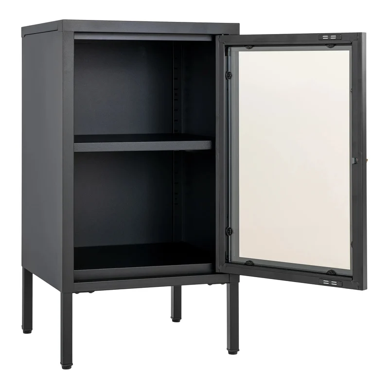 Moderne Kommode DAILY 70cm schwarz Glastür Metall
