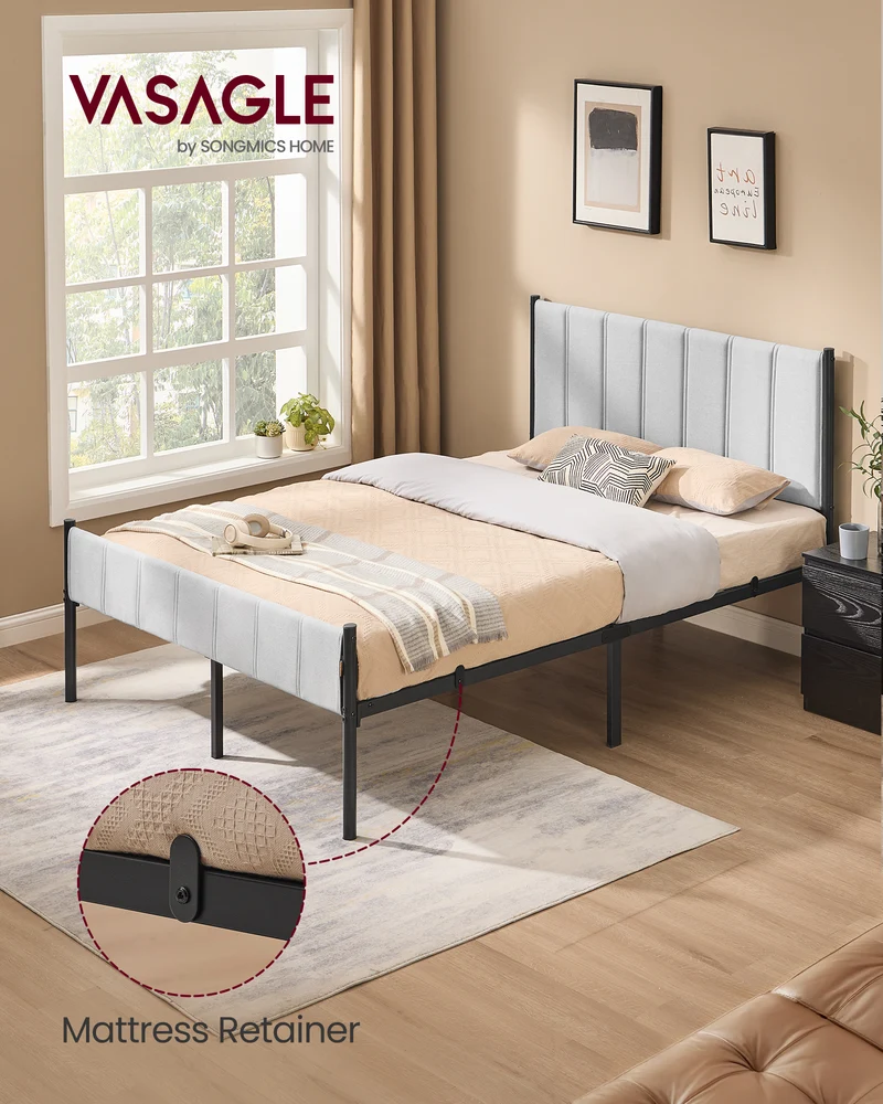 Full Upholstered Bed Frame with Headboard and Footboard, 1100 lb Capacity Metal Platform Bed, No Box Spring Needed, Dove Gray