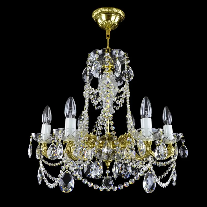 Casa Padrino Luxus Barock Kristall Kronleuchter Gold Ø 55 x H. 50 cm - Prunkvolle Messing Kronleuchter mit böhmischem Kristallglas - Barock Möbel - Edel & Prunkvoll