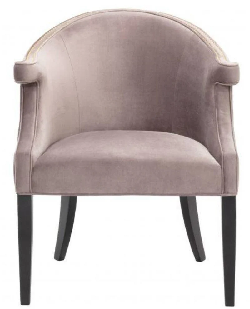 Casa Padrino Luxus Salon Samt Sessel Taupe / Schwarz 70 x 70 x H. 83 cm - Hotel Möbel