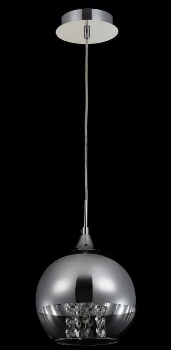 Casa Padrino Hängeleuchte Silber Ø 20 x H. 17,5 cm - Hängelampe mit rundem Lampenschirm und feinsten Kristall Behängen
